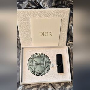 Dior Silver Geometric Compact with Black Dior Lipstick